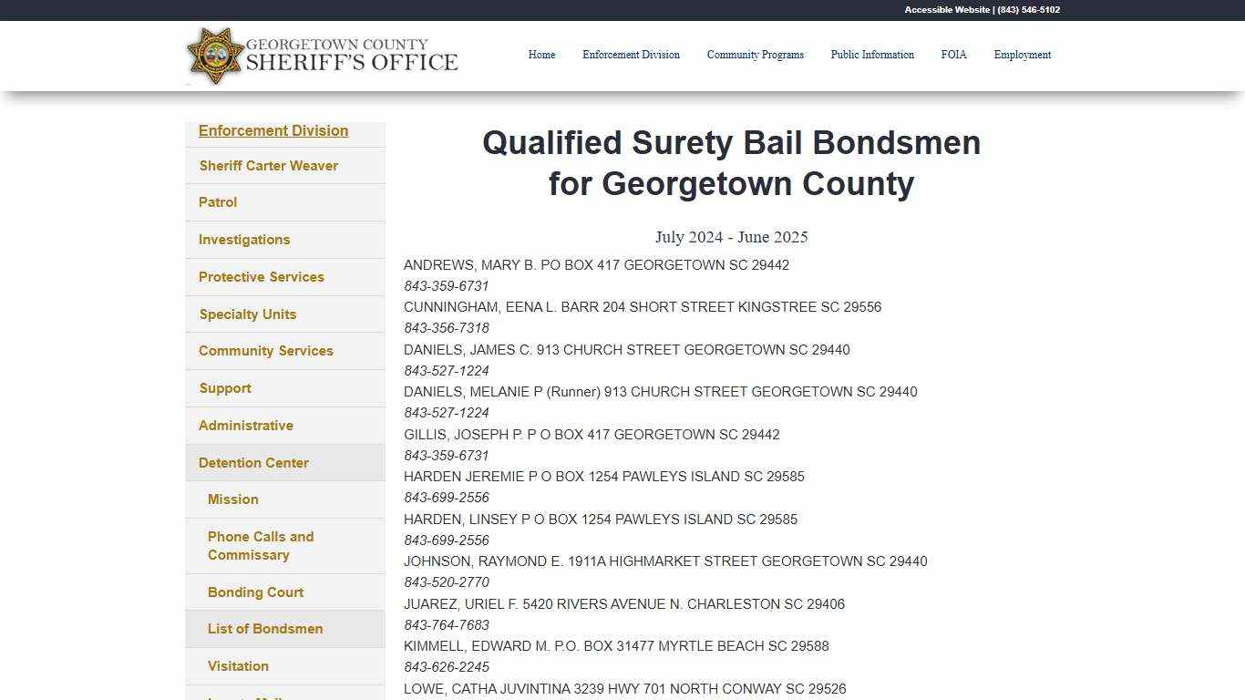 Qualified Surety Bail Bondsmenfor Georgetown County - GCSheriff.org